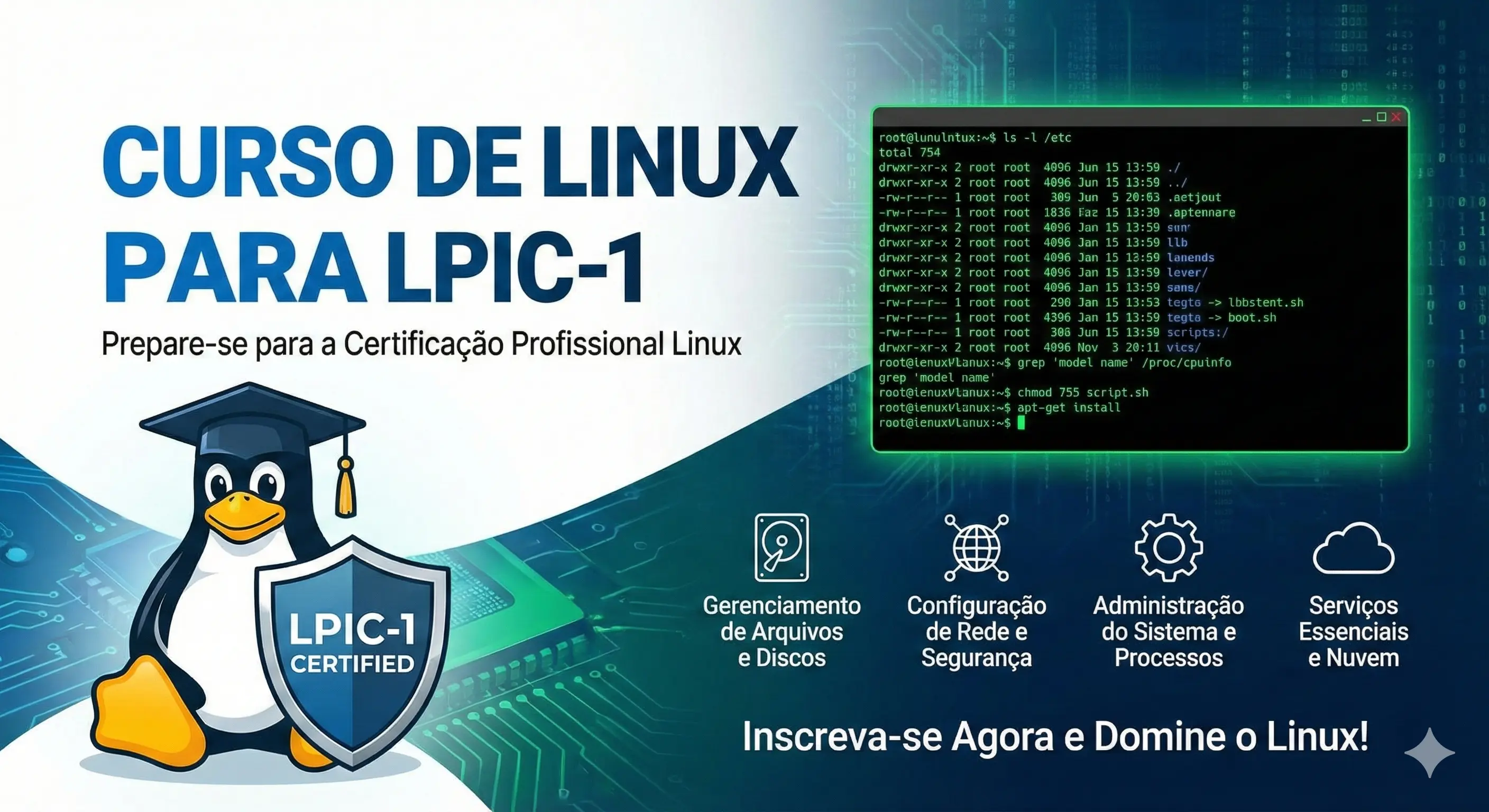 Interface da plataforma — aulas do curso LPIC-1